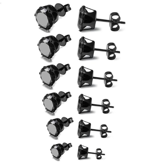 Stainless Steel Women's Stud Earrings | Black Round Cubic Zirconia - Picture 1 of 4